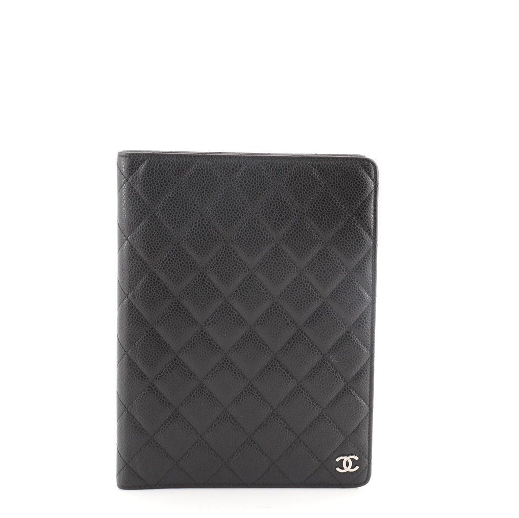 CHANEL Caviar Quilted Zip Around Notebook Agenda Cover Black 1295699
