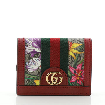 Gucci Ophidia Flap Card Case Flora GG Coated Canvas