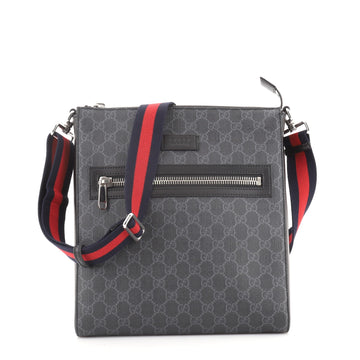 Gucci Web Strap Front Zip Messenger Bag GG Coated Canvas Medium