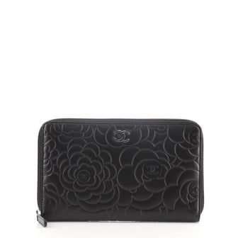 Chanel Camellia Zip Around Organizer Quilted Leather Long