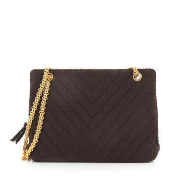 Chanel Vintage Mademoiselle Chain Zip Tote Chevron Terry Cloth Medium