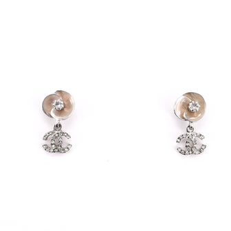 Chanel CC Camellia Dangle Earrings Crystal Embellished Metal