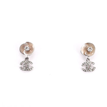 Chanel CC Camellia Dangle Earrings Crystal Embellished Metal