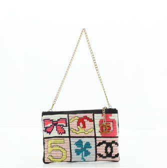 Chanel Vintage Patchwork Icons Chain Pochette Crochet Tweed