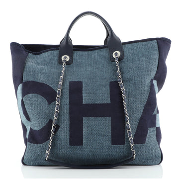 Chanel Deauville Logo Shopping Tote Printed Raffia Large