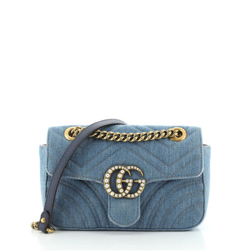 Gucci Pearly GG Marmont Flap Bag Matelasse Denim Small