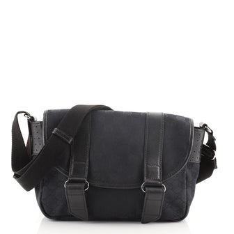 Gucci Double Belt Flap Messenger GG Canvas with Perforated Leather Small