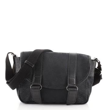 Gucci Double Belt Flap Messenger GG Canvas with Perforated Leather Small