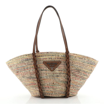 Prada Basket Tote Woven Raffia with Leather