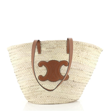 Celine Triomphe Basket Shoulder Bag Raffia with Leather Large