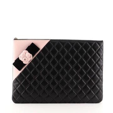 Chanel Camellia O Case Clutch Quilted Lambskin Large