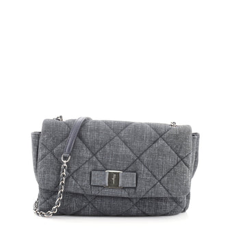 Salvatore Ferragamo Gelly Flap Bag Quilted Denim Medium