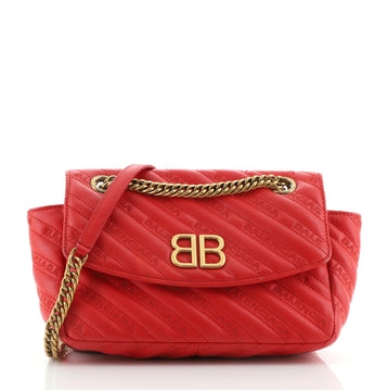 Balenciaga BB Chain Round Shoulder Bag Quilted Embroidered Leather Small