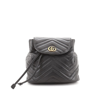 Gucci GG Marmont Drawstring Backpack Matelasse Leather Mini