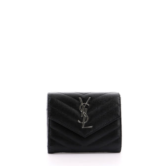 Saint Laurent Classic Monogram Trifold Wallet Matelasse Chevron Leather