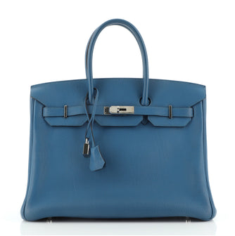 Hermes Birkin Handbag Blue Togo with Palladium Hardware 35