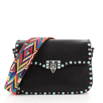 Valentino Rolling Rockstud Crossbody Bag Leather with Cabochons Medium