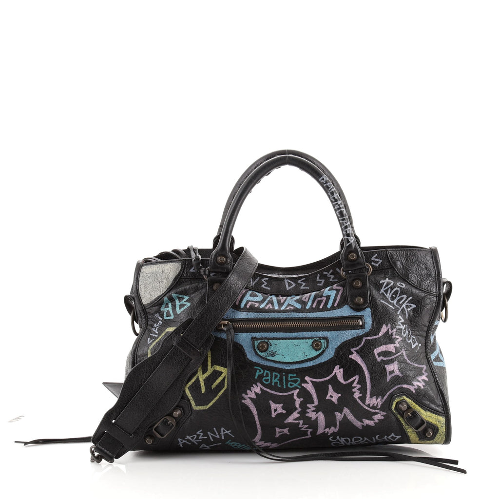 Balenciaga City Graffiti Classic Studs Bag Leather Small