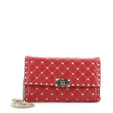 Valentino Rockstud Spike Wallet on Chain Quilted Leather Small