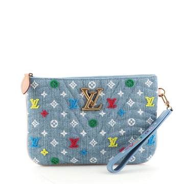 Louis Vuitton New Wave Zipped Pochette Monogram Embroidered Quilted Denim