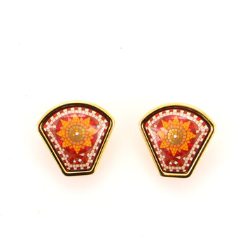 Hermes Vintage Clip-On Earrings Printed Enamel and Metal