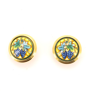 Hermes Vintage Round Clip-On Earrings Printed Enamel and Metal