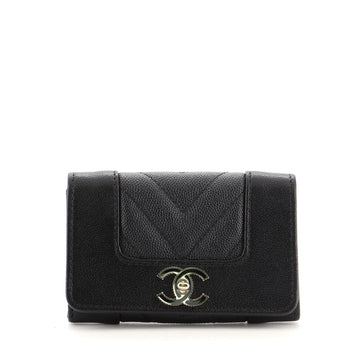 Chanel Mademoiselle Vintage Flap Card Case Chevron Caviar