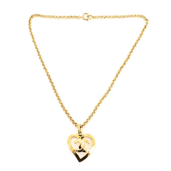Chanel Vintage CC Heart Pendant Long Necklace Metal