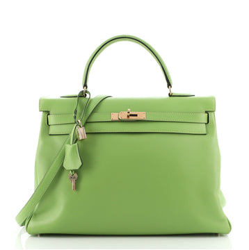 Hermes Kelly Handbag Green Gulliver with Gold Hardware 35