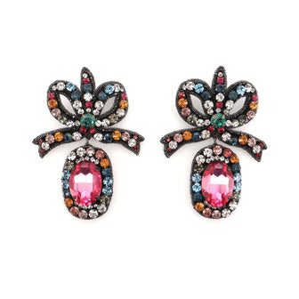 Gucci Bow Drop Earrings Crystal Embellished Silk and Metal