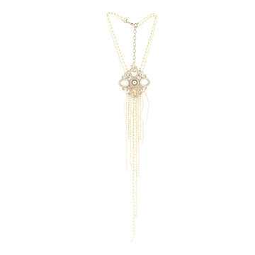 Chanel Medallion Double-Strand Fringe Necklace Metal and Faux Pearls