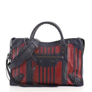 Balenciaga City Classic Studs Bag Striped Leather Medium