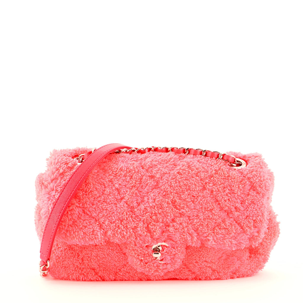 Chanel CC Chain Flap Bag Quilted Terry Cloth Medium Pink 669751