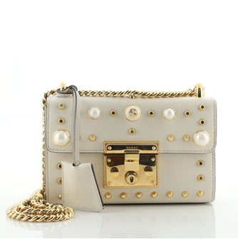 Gucci Pearly Padlock Shoulder Bag Studded Leather Small