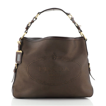 Prada Canapa Hobo Canvas with Leather Medium