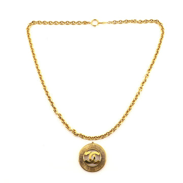 Chanel Vintage CC Round Pendant Long Necklace Metal