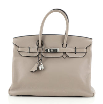 Hermes Birkin Handbag Light Clemence with Palladium Hardware 35