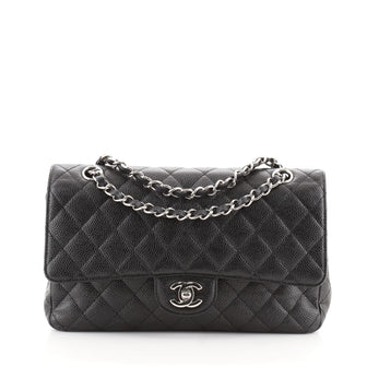 Chanel Vintage Classic Double Flap Bag Quilted Caviar Medium