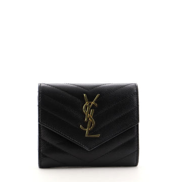 Saint Laurent Classic Monogram Trifold Wallet Matelasse Chevron Leather
