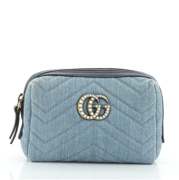 Gucci Pearly GG Marmont Cosmetic Case Matelasse Denim