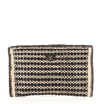 Prada Zip Clutch Madras Woven Leather Large