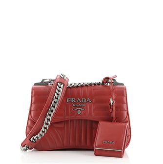 Prada Curved Flap Chain Shoulder Bag Diagramme Quilted Leather Small