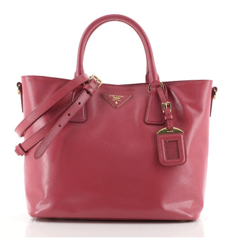 Prada Convertible Open Tote Vernice Saffiano Leather Small