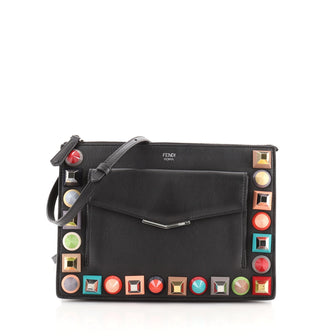 Fendi Front Pocket Crossbody Bag Studded Leather Small