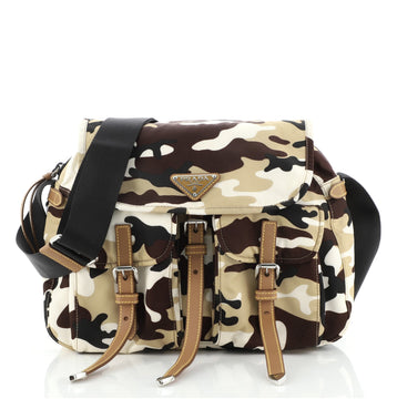 Prada Camouflage Double Pocket Flap Shoulder Bag Printed Tessuto Small