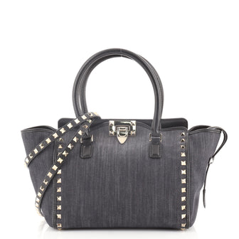 Valentino Rockstud Tote Denim with Butterfly Applique Small