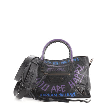 Balenciaga City Address Graffiti Classic Studs Bag Leather Small