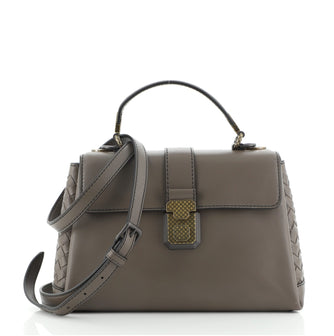 Bottega Veneta Piazza Top Handle Bag Leather with Intrecciato Detail Small