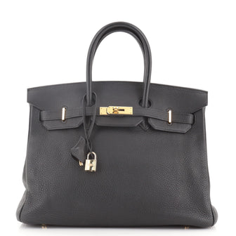 Hermes Birkin Handbag Black Clemence with Gold Hardware 35