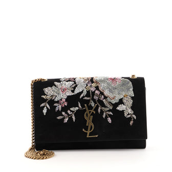 Saint Laurent Classic Monogram Crossbody Bag Sequin Embellished Suede Medium